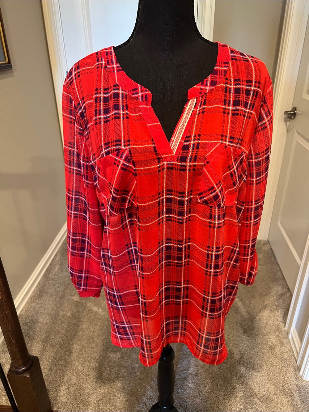 Skies Are Blue Red and Black Plaid Notch-Neck Tunic